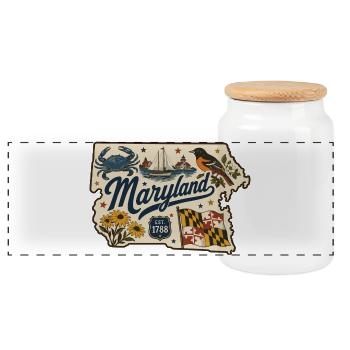Maryland Vintage Staatsflagge & Krabbenaufkleber - Panorama Keksdose mit Holzdeckel - Weiß - Vorne