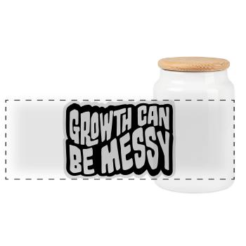 Growth Can Be Messy Persönlich Wachstum Zitat Logo - Panorama Keksdose mit Holzdeckel - Weiß - Vorne