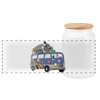 Hippie Camper Motiv Vanlife Camping Retro - Panorama Keksdose mit Holzdeckel - Weiß - Vorne