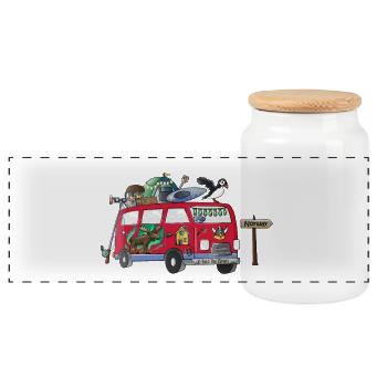 Norwegen Camper Motiv Vanlife Camping Urlaub - Panorama Keksdose mit Holzdeckel - Weiß - Vorne
