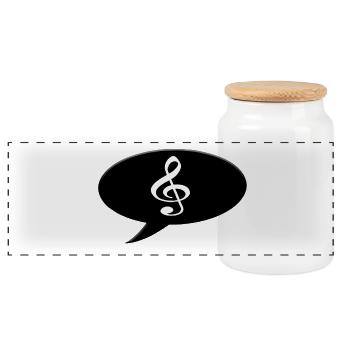 Speech bubble with a g-clef symbol.  - Panoramic Cookie Jar with Wooden Lid - white - Front