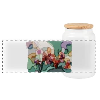 Abstract Orchids | Zen Floral Illustration - Panoramic Cookie Jar with Wooden Lid - white - Front