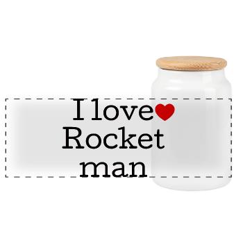 I Love Rock Music Typography - Panoramic Cookie Jar with Wooden Lid - white - Front