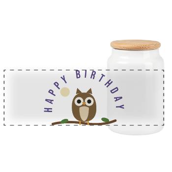 HAPPY BIRTHDAY. HAPPY BIRTHDAY. ANNIVERSARY. - Panoramic Cookie Jar with Wooden Lid - white - Front