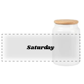 Saturday – Black lettering - Panoramic Cookie Jar with Wooden Lid - white - Front