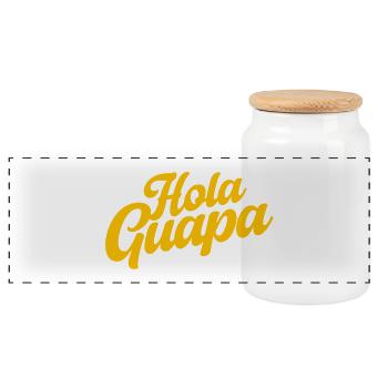 Hola Guapa - Minimalist Spanish Summer Vibes - Panorama Keksdose mit Holzdeckel - Weiß - Vorne