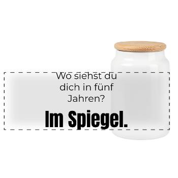 Wo siehst du dich? Im Spiegel – Spruch - Panorama Keksdose mit Holzdeckel - Weiß - Vorne