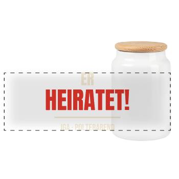 Er heiratet JGA Junggesellenabschied Polterabend - Panorama Keksdose mit Holzdeckel - Weiß - Vorne