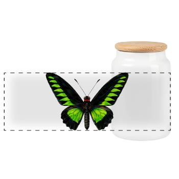 Rajah Brooke's Birdwing Trogonoptera brookiana - Panoramic Cookie Jar with Wooden Lid - white - Front