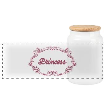 Rosa Prinzessin Schnörkelrahmen - Panorama Keksdose mit Holzdeckel - Weiß - Vorne