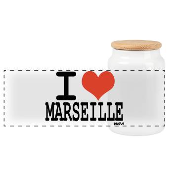 i love Marseille - couleurs personnalisables - Boîte à biscuits avec couvercle en bois - blanc - Devant