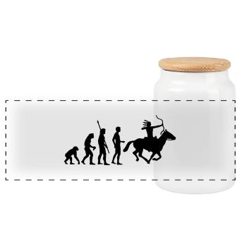 evolution_indianer - Panorama Keksdose mit Holzdeckel - Weiß - Vorne