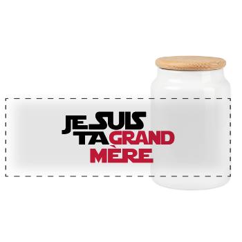 JE SUIS TA grand mère - Boîte à biscuits avec couvercle en bois - blanc - Devant