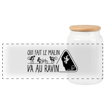 Qui fait le malin, va au ravin - Boîte à biscuits avec couvercle en bois - blanc - Devant