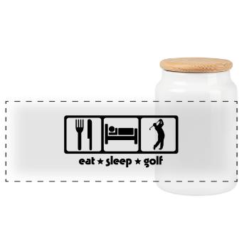 Eat Sleep Golf - Panorama Keksdose mit Holzdeckel - Weiß - Vorne