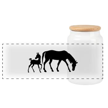 Mare and Foal - Panorama Keksdose mit Holzdeckel - Weiß - Vorne