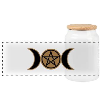 Pentakel /Pentagramm - Wicca triple moon / Mond - Panorama Keksdose mit Holzdeckel - Weiß - Vorne