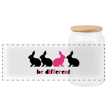 Be different Bunny Rabbit Unique Unique 2c - Panoramic Cookie Jar with Wooden Lid - white - Front