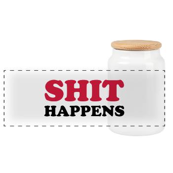 SHIT HAPPENS - Panorama Keksdose mit Holzdeckel - Weiß - Vorne