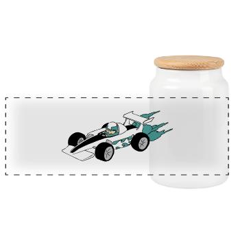 Formula Race car - Panoramic Cookie Jar with Wooden Lid - white - Front