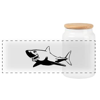 Shark fish dangerous - Panoramic Cookie Jar with Wooden Lid - white - Front