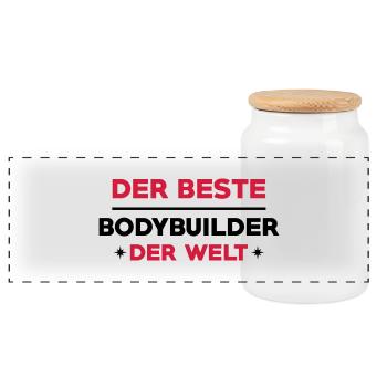 Bodybuilder Bodybuilding Kräftig Muskulös Fitness - Panorama Keksdose mit Holzdeckel - Weiß - Vorne
