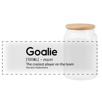 Goalie The craziest player on the team - Panoramic Cookie Jar with Wooden Lid - white - Front
