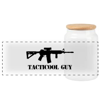 tacticool guy ar15 - Panoramic Cookie Jar with Wooden Lid - white - Front
