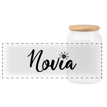 Novia Girlfriend Engagement Bridal Shower Wedding - Panoramic Cookie Jar with Wooden Lid - white - Front