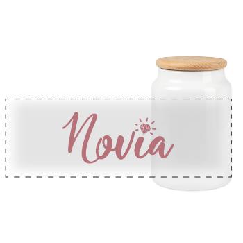 Novia Girlfriend Engagement Bridal Shower Wedding - Panoramic Cookie Jar with Wooden Lid - white - Front