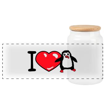 J’aime pingouin amour coeur symbole mignon enfant bébé - Boîte à biscuits avec couvercle en bois - blanc - Devant