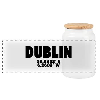 Dublin - Design mit Koordinaten - Panorama Keksdose mit Holzdeckel - Weiß - Vorne