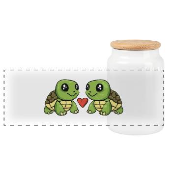 Schildkröte Paar Valentinstag - Panorama Keksdose mit Holzdeckel - Weiß - Vorne