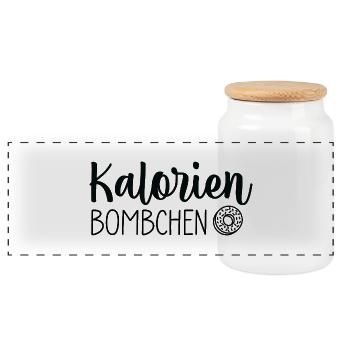 Kalorien Bömbchen 🍩💣 - Panorama Keksdose mit Holzdeckel - Weiß - Vorne