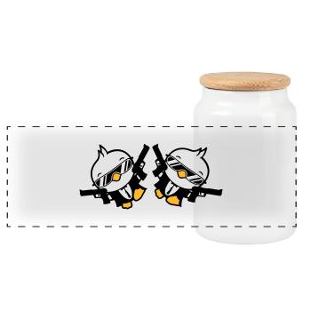 Birds 2 Weapons Guns Agent Sunglasses Cool - Panoramic Cookie Jar with Wooden Lid - white - Front