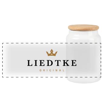 Liedtke Original Familienlogo - Panorama Keksdose mit Holzdeckel - Weiß - Vorne