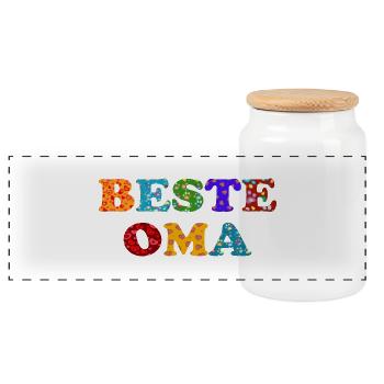 Beste Oma - auf der ganzen Welt - Danke Geschenk - Panorama Keksdose mit Holzdeckel - Weiß - Vorne