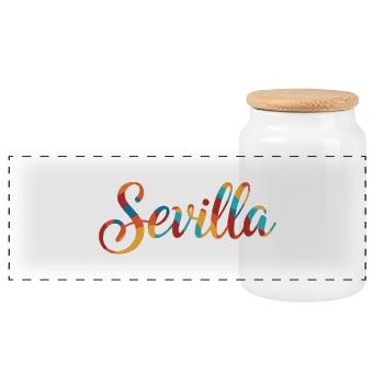 Sevilla Regenbogen Script - Panorama Keksdose mit Holzdeckel - Weiß - Vorne