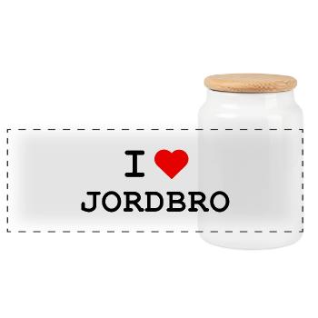 Ich liebe Jordbro - I love Jordbro - Panoramic Cookie Jar with Wooden Lid - white - Front