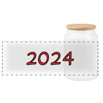 2024. FROHES NEUES JAHR. SILVESTER. NEUJAHR - Panorama Keksdose mit Holzdeckel - Weiß - Vorne