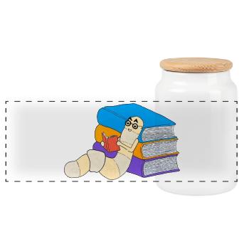 Bookworm Reading Book Love Bookworm Literature - Panoramic Cookie Jar with Wooden Lid - white - Front