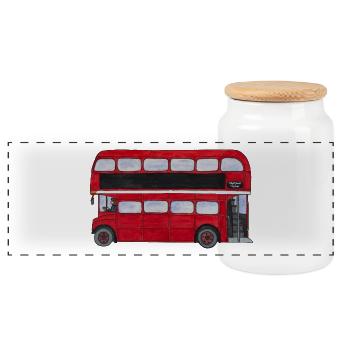 London roter Bus Doppeldecker England Tourist City - Panorama Keksdose mit Holzdeckel - Weiß - Vorne