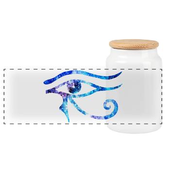 Cosmic Eye Of Horus - Blue and Purple Version - Panoramic Cookie Jar with Wooden Lid - white - Front