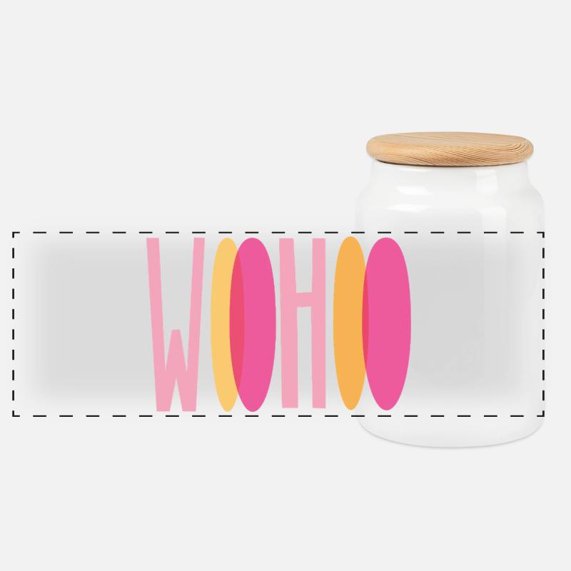 "woohoo" - Panoramic Cookie Jar with Wooden Lid - white