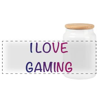 I Love Gaming Gradient Font - Panoramic Cookie Jar with Wooden Lid - white - Front