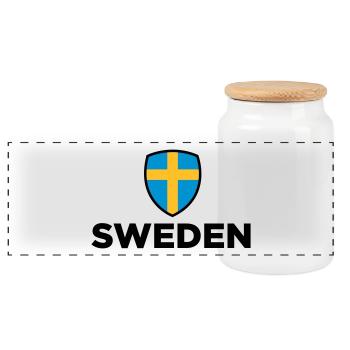 National flag of Sweden - Panoramic Cookie Jar with Wooden Lid - white - Front