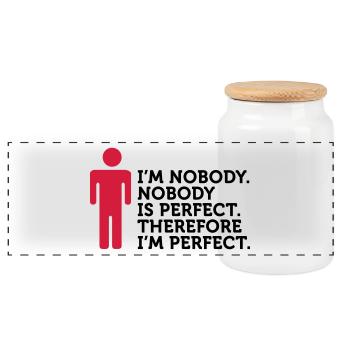 Personne n est parfait. Je ne suis personne. - Boîte à biscuits avec couvercle en bois - blanc - Devant