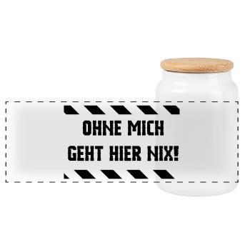 ohne mich geht hier nix - Panorama Keksdose mit Holzdeckel - Weiß - Vorne
