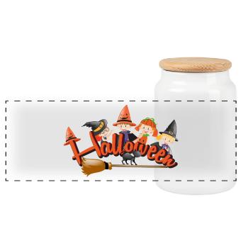 Happy Halloween Witch - Panoramic Cookie Jar with Wooden Lid - white - Front