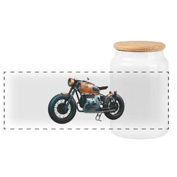 moto - Boîte à biscuits avec couvercle en bois - blanc - Devant
